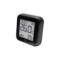 Shelly HT 3 Gen Temperature and Humidity Sensor with Display - Sleek Black Design for Accurate Monitoring